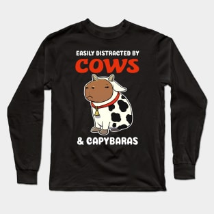 Easily Distracted by Cows and Capybaras Cartoon Long Sleeve T-Shirt